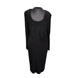 Vintage Onyx Nite Black Sparkle Knit Dress With Jacket Size 8